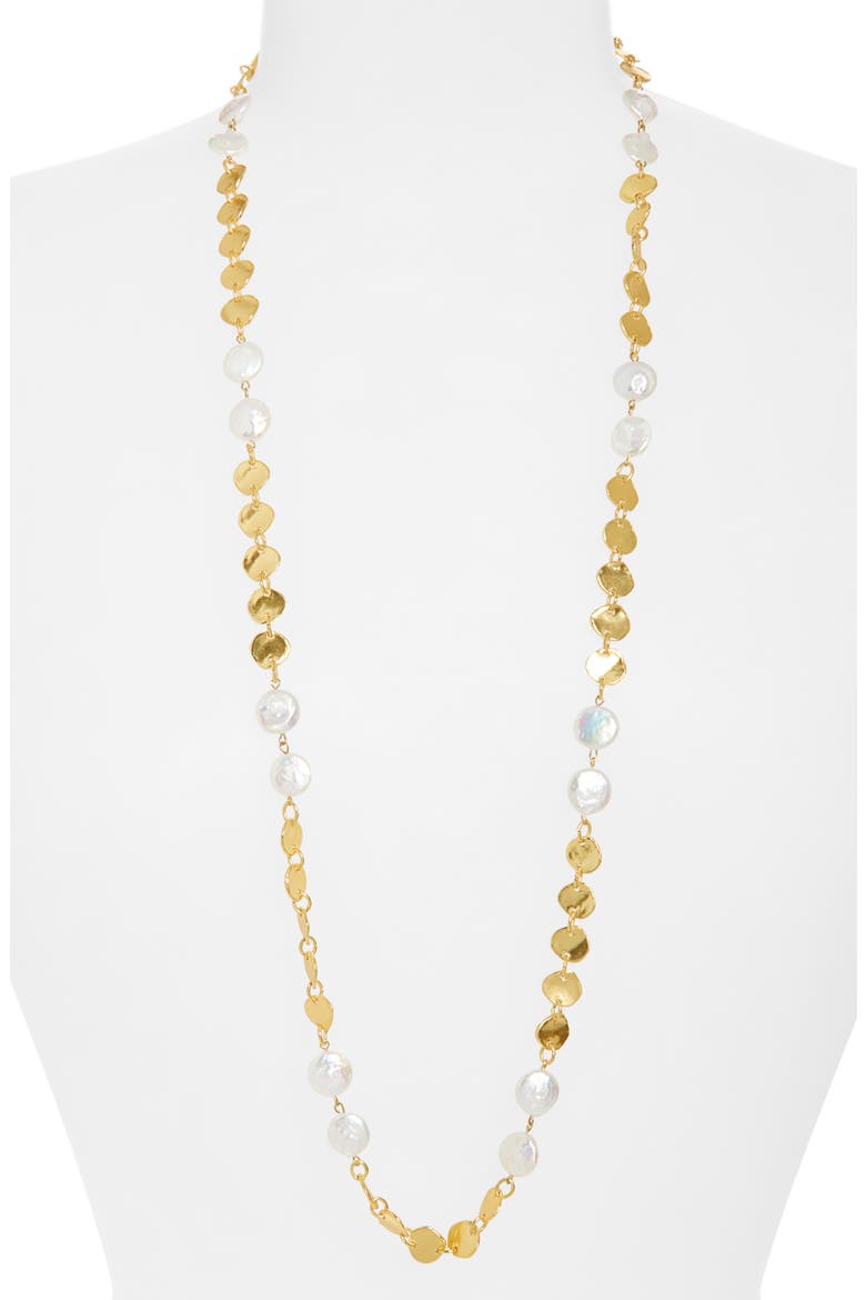 Mini Coin & Pearl Station Necklace, Alternate, color, GOLD