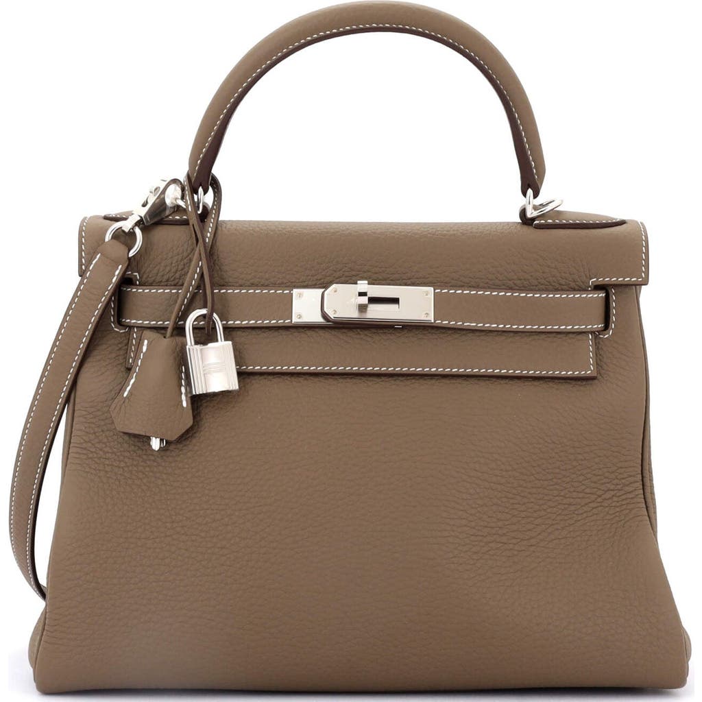 Pre-owned Hermes Hermes Kelly Handbag Grey Togo With Palladium Hardware 28 In Brown