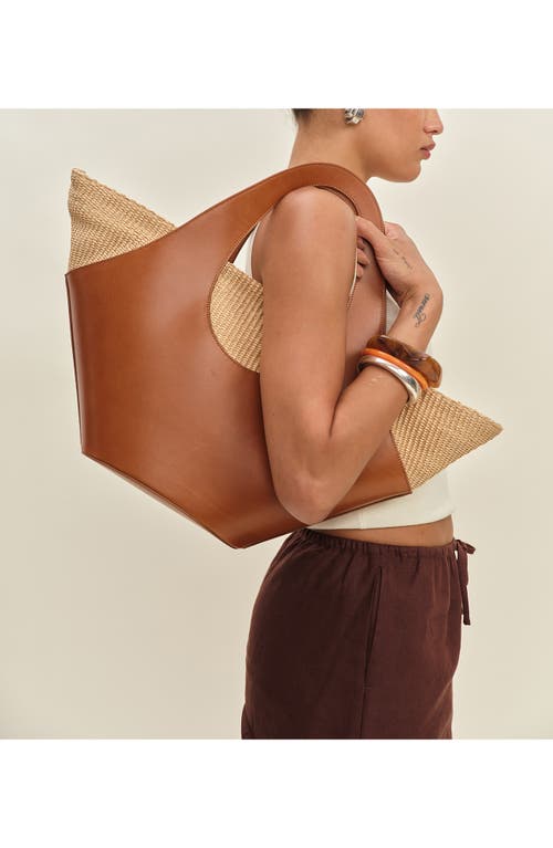 Reformation Siena Leather & Raffia Top Handle Tote In Brown