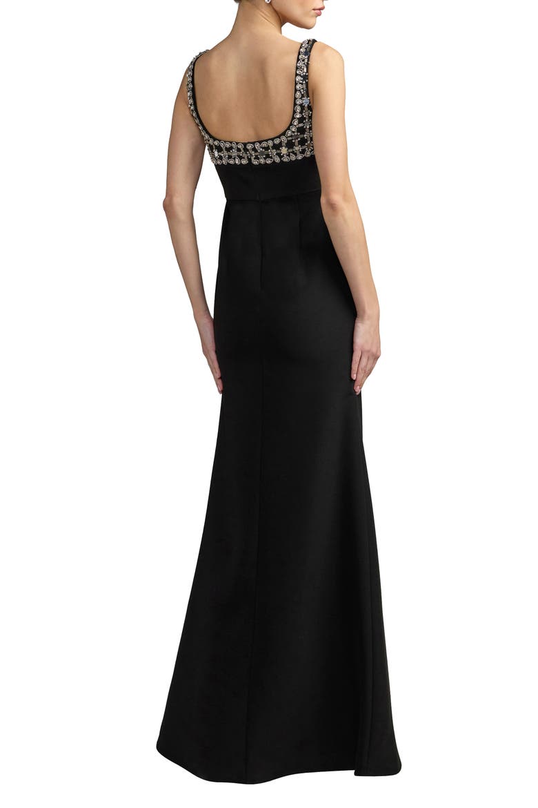 Sleeveless Crepe Gown With Beaded Detail, Alternate, color, Black