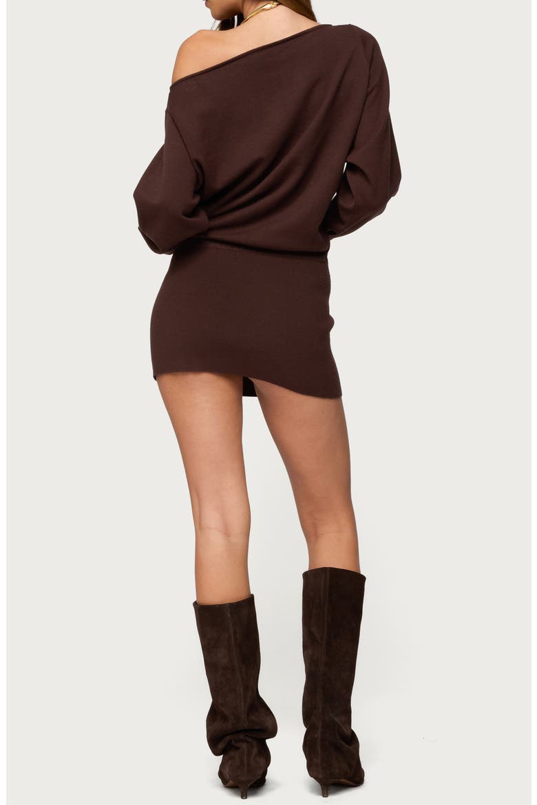 Eve Off the Shoulder Long Sleeve Knit Minidress, Alternate, color, DARK-BROWN