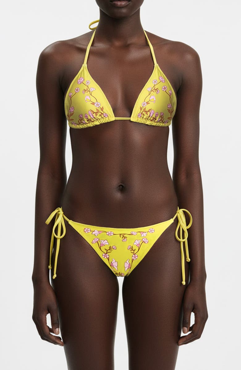 Jessie Zhao New York Yellow Garden Reversible Triangle Bikini Top, Main, color, Yellow