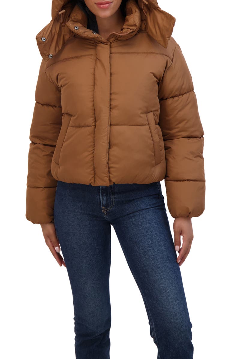 Sebby Short Hooded Puffer Jacket, Alternate, color, Duck Brown