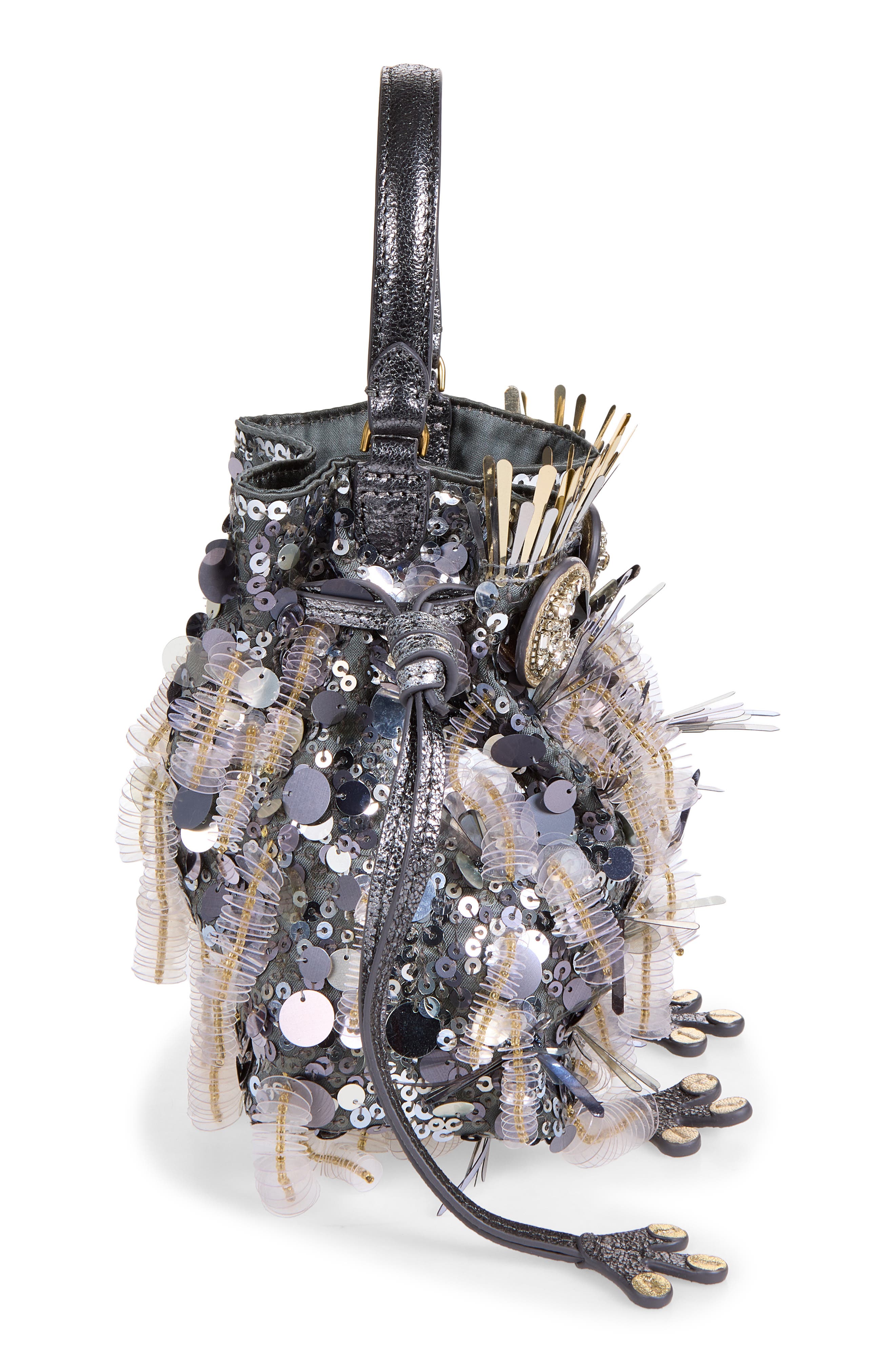 Creature Embellished Suede Crossbody Bag, Alternate, color, ANTHRACITE