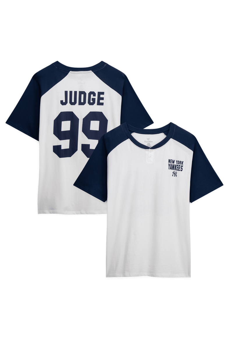Women's Profile Aaron Judge White New York Yankees Plus Size Name & Number Raglan Henley T-Shirt, Main, color, White