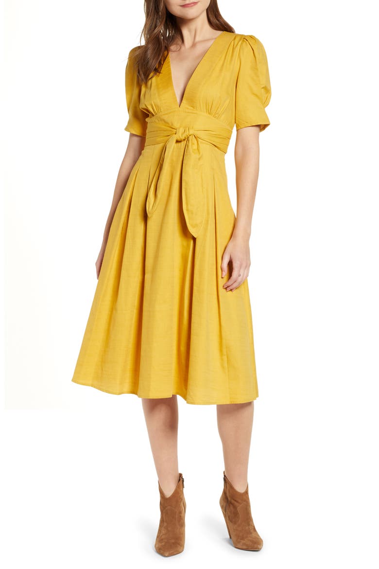 Tie Waist Dress, Alternate, color, CITRINE
