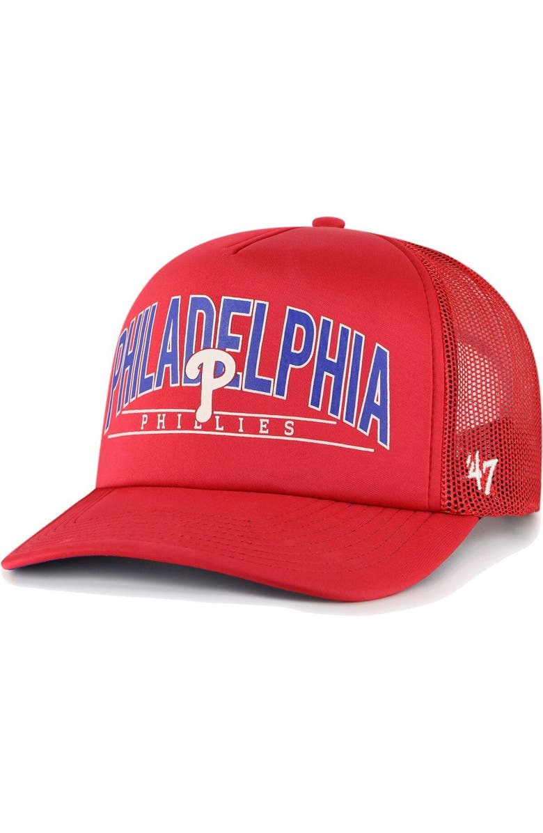 '47 Men's '47 Red Philadelphia Phillies Backhaul Foam Trucker Snapback Hat, Main, color,