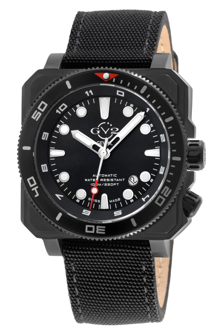 XO Submarine Canvas Strap Watch, 44mm, Main, color, BLACK