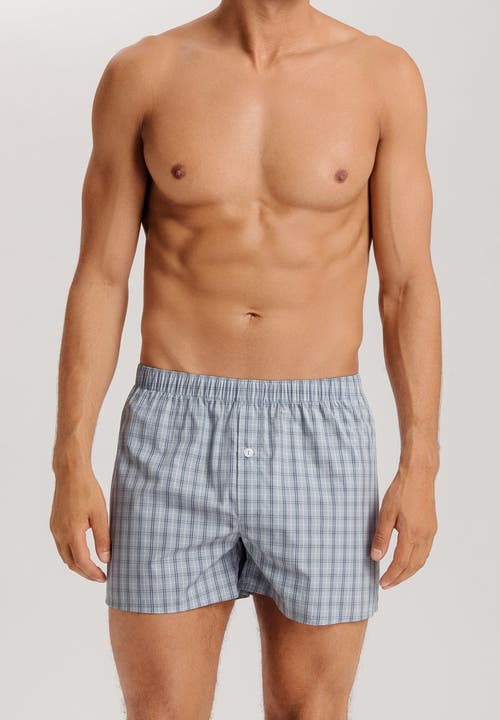 Hanro Fancy Woven Cotton Boxer In Sea Breeze Check