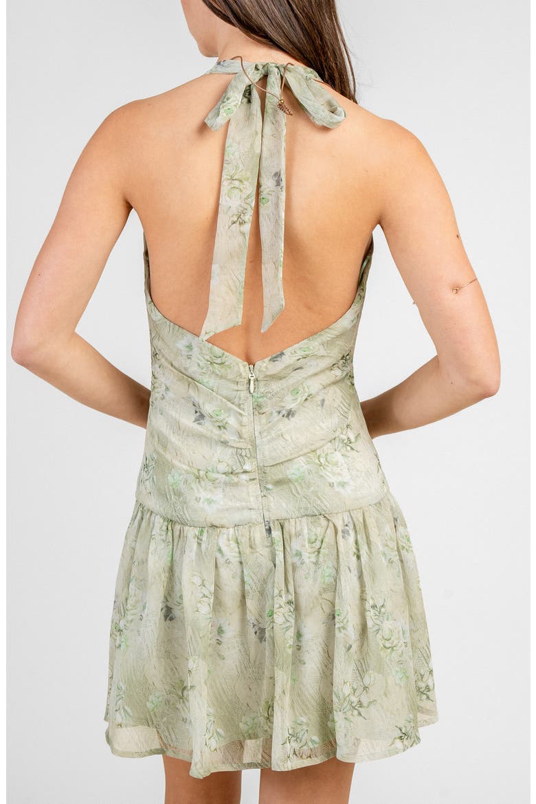 Halter Neck Mini Dress, Alternate, color, SAGE GREEN