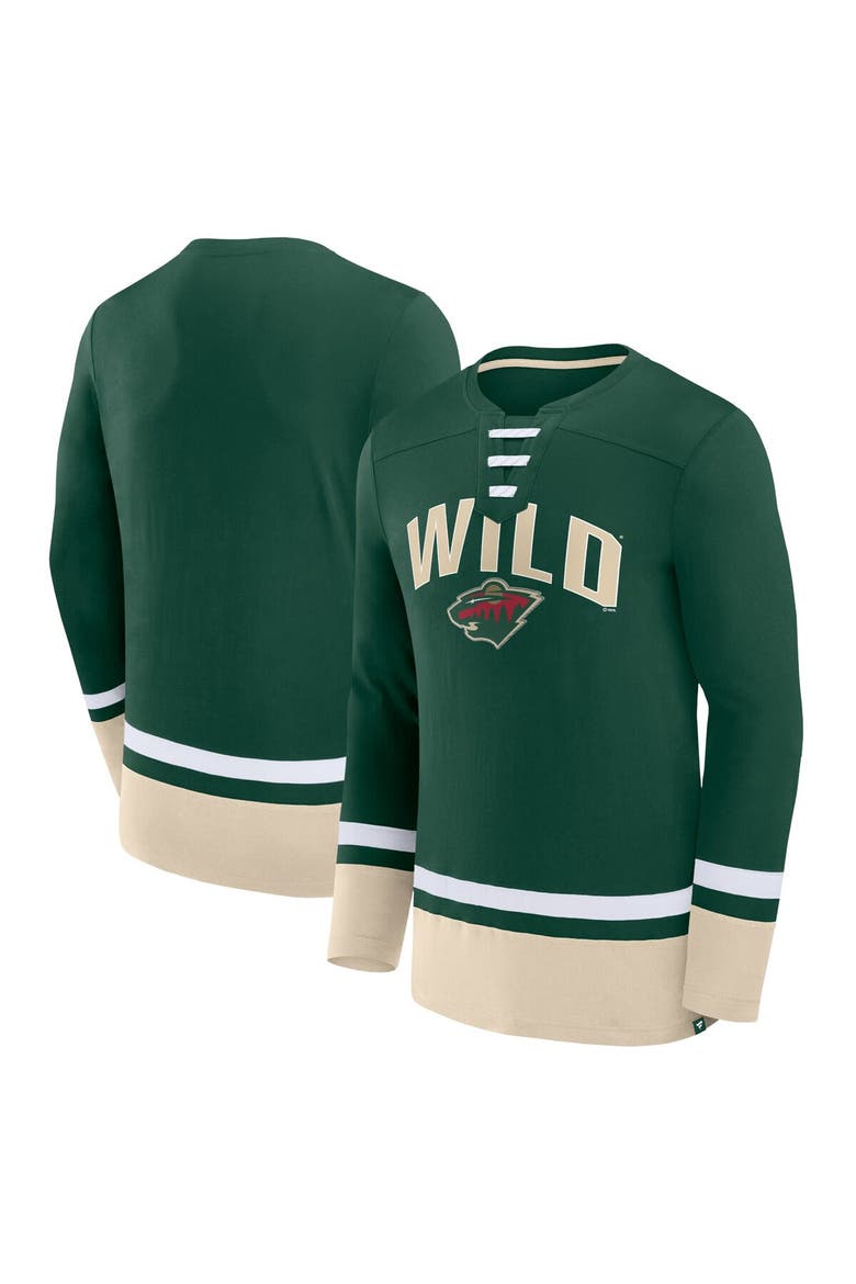 Men's Fanatics Branded Green Minnesota Wild Back Pass Lace-Up Long Sleeve T-Shirt, Main, color, Green
