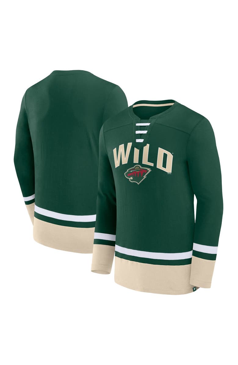 FANATICS Men's Fanatics Branded Green Minnesota Wild Back Pass Lace-Up Long Sleeve T-Shirt, Main, color, Green