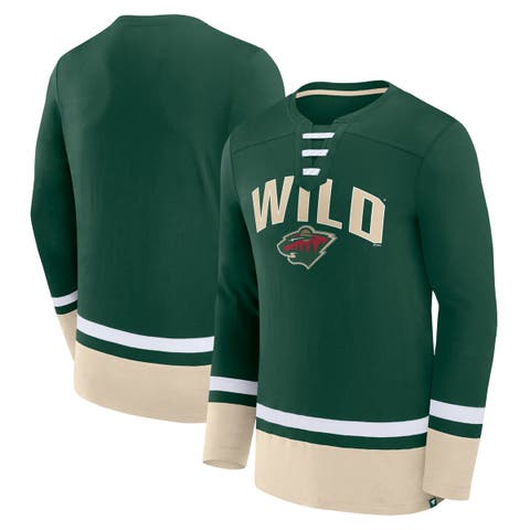 Men's Fanatics Branded Green Minnesota Wild Back Pass Lace-Up Long Sleeve T-Shirt