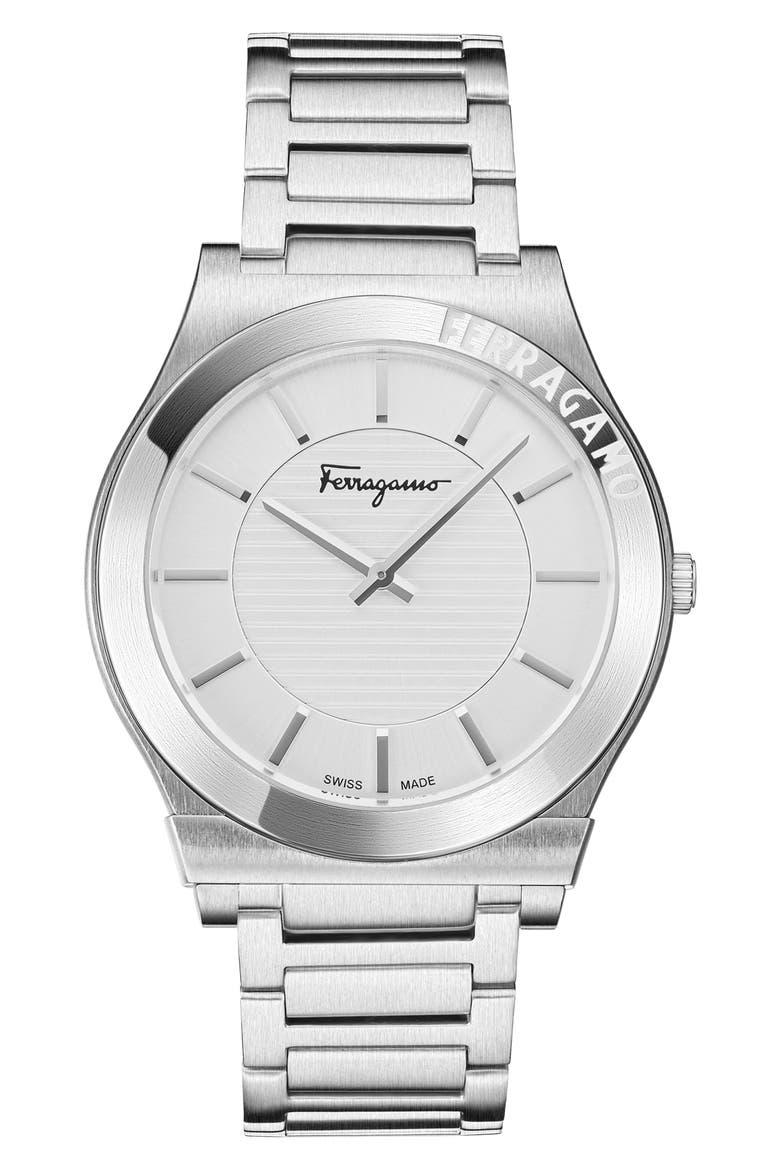 Gancini Swiss Quartz Bracelet Watch, Main, color, WHITE/ STAINLESS STEEL