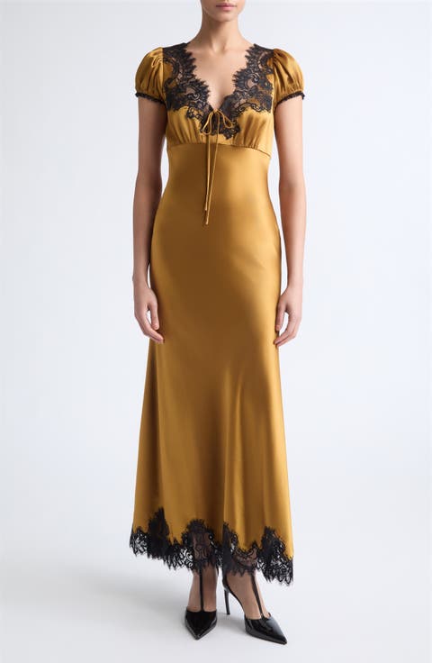 Sienne Lace Trim Satin Midi Dress