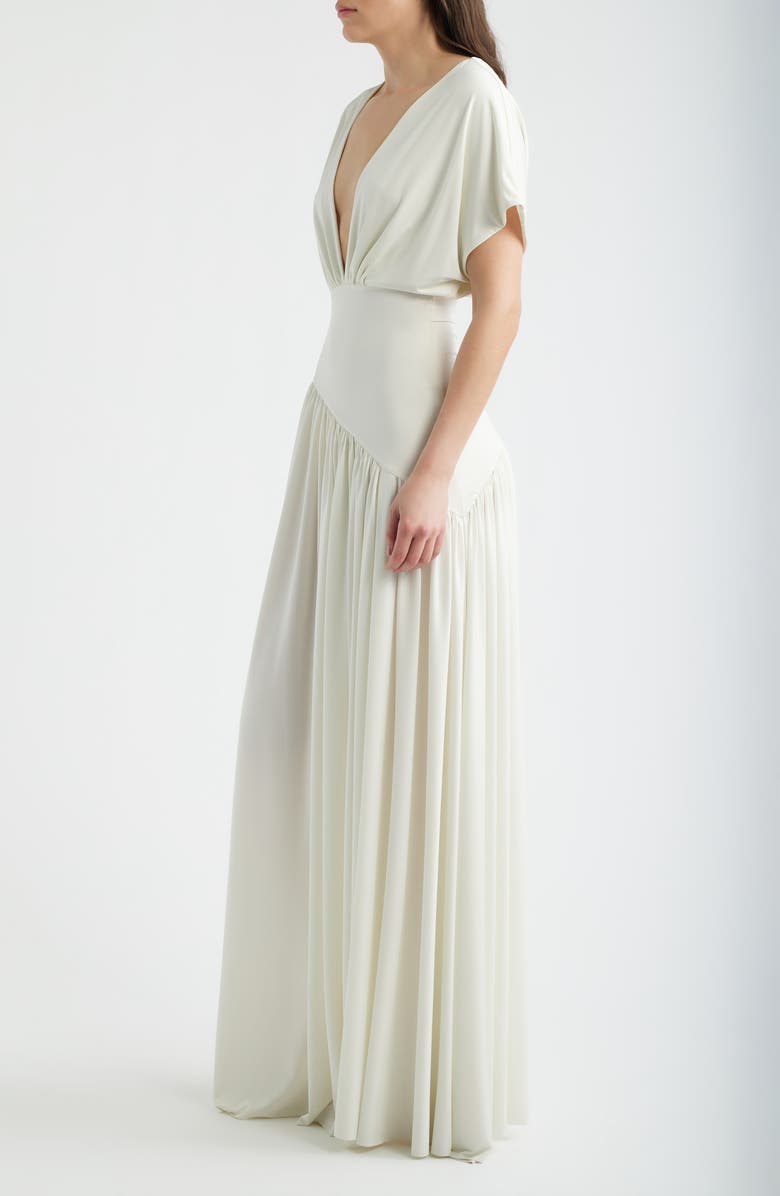 Delfi Collective Plunge Neck Side Slit Gown, Alternate, color, White