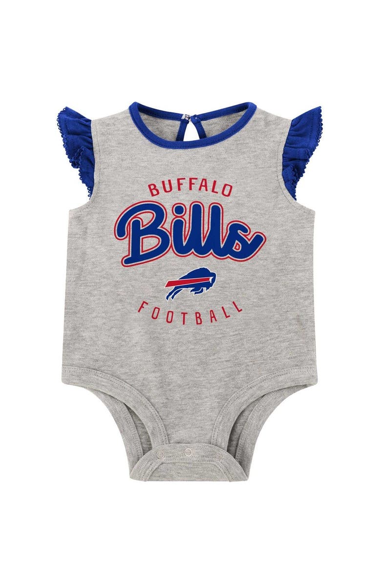 Outerstuff Newborn Heather Gray/Royal Buffalo Bills All Dolled Up Three-Piece Bodysuit, Skirt & Booties Set, Alternate, color, Heather Gray