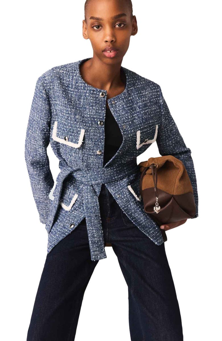 maje 4-pocket tweed jacket, Alternate, color, Blue