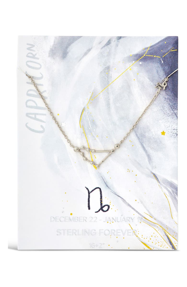 Sterling Forever 14K Gold Plated Station Constellation Pendant Necklace, Alternate, color, Silver - Capricorn