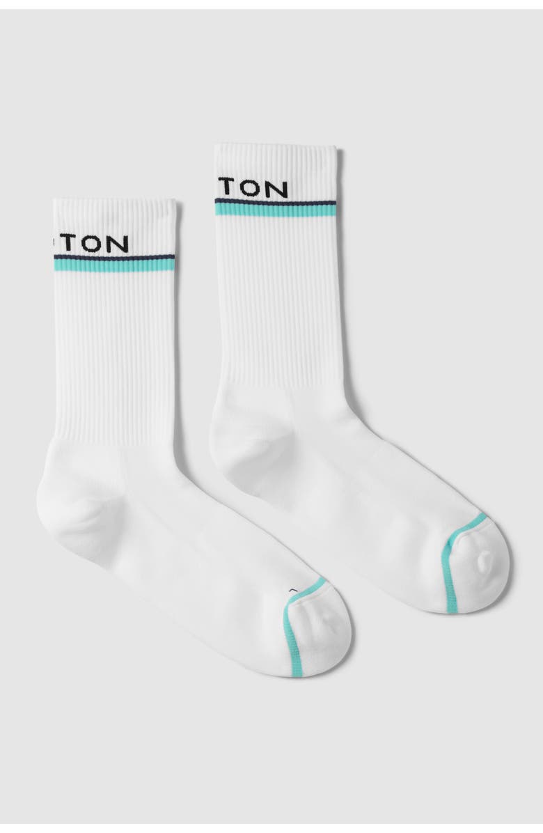 Peloton Perormance Dbl Stripe Crew Sock, Alternate, color, Aqua Sky