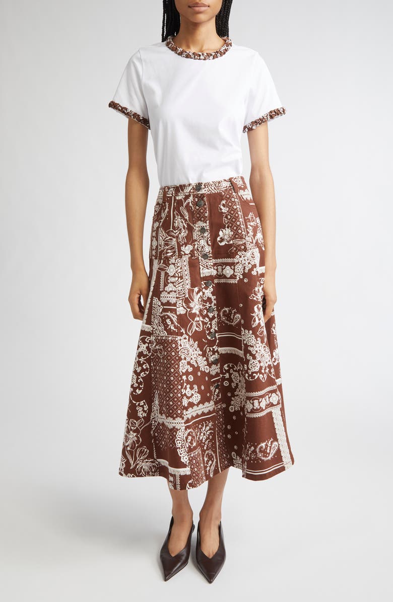 Cinq à Sept Bandana Braided Trim Stretch Cotton T-Shirt, Alternate, color, White/ Dark Sepia