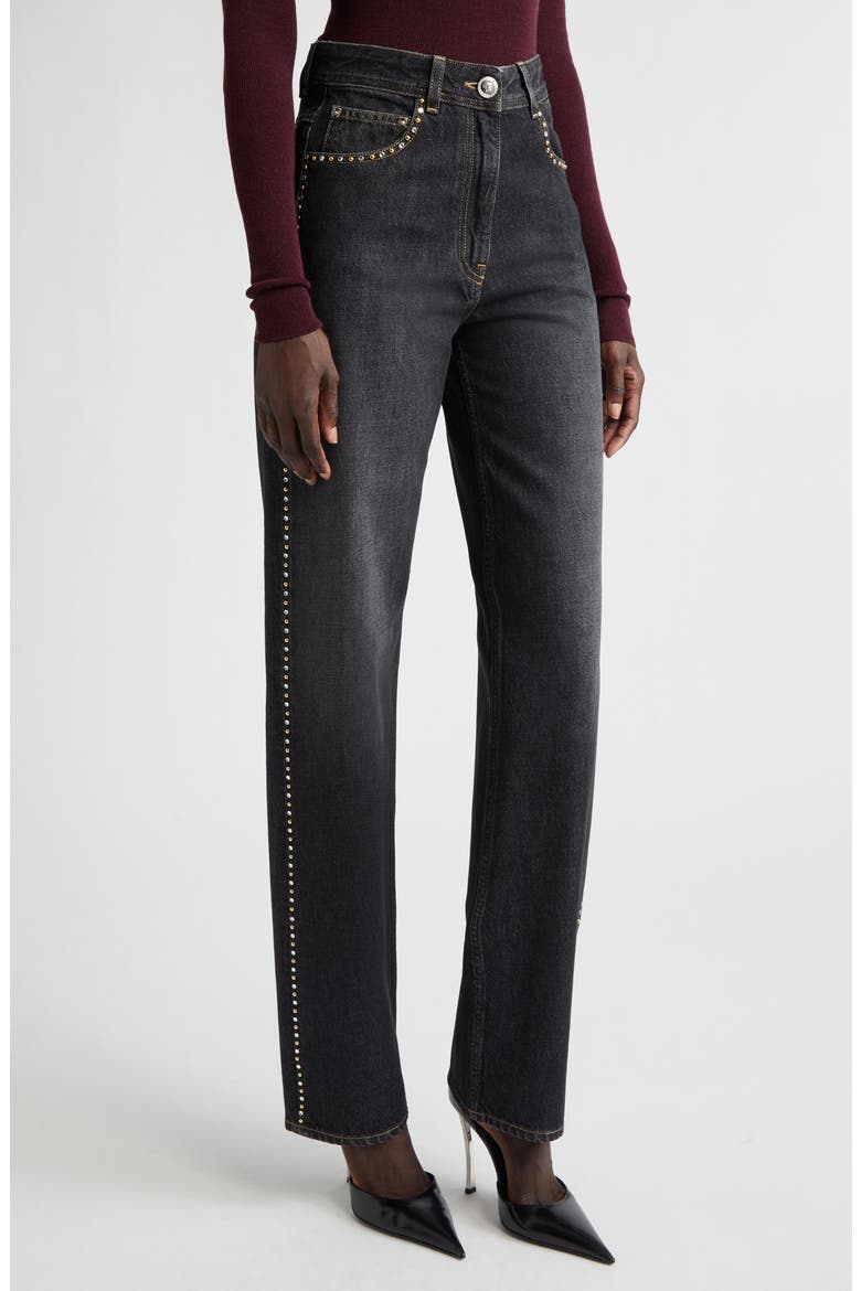 Studded Straight Leg Jeans, Main, color, BLACK