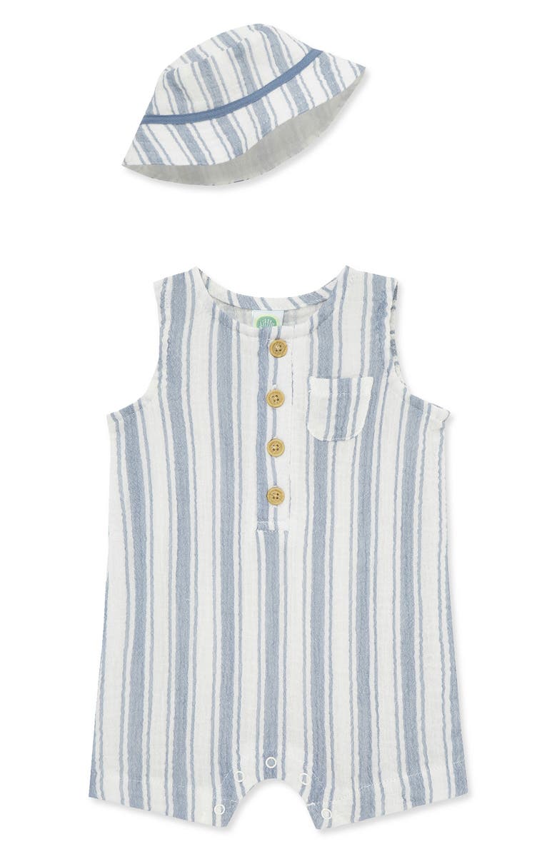 Little Me Striped Romper & Hat Set, Alternate, color, 