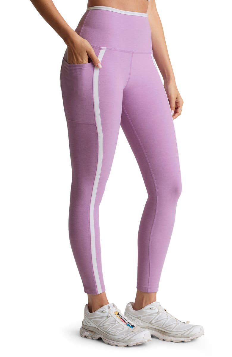 Beyond Yoga Out of Pocket Side Stripe High Waist Pocket Leggings, Alternate, color, Lilac Petal/ Cloud White