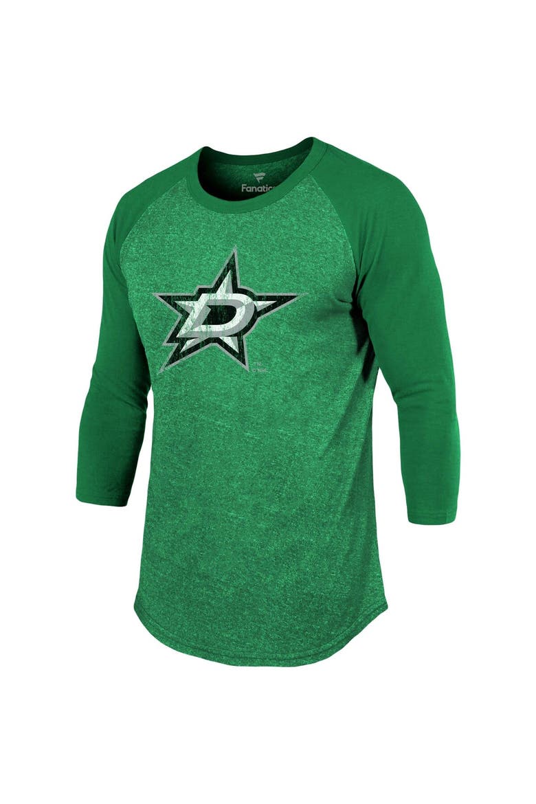 Men's Fanatics Branded Tyler Seguin Kelly Green Dallas Stars Name & Number Tri-Blend Raglan 3/4-Sleeve T-Shirt, Alternate, color, Kelly Green