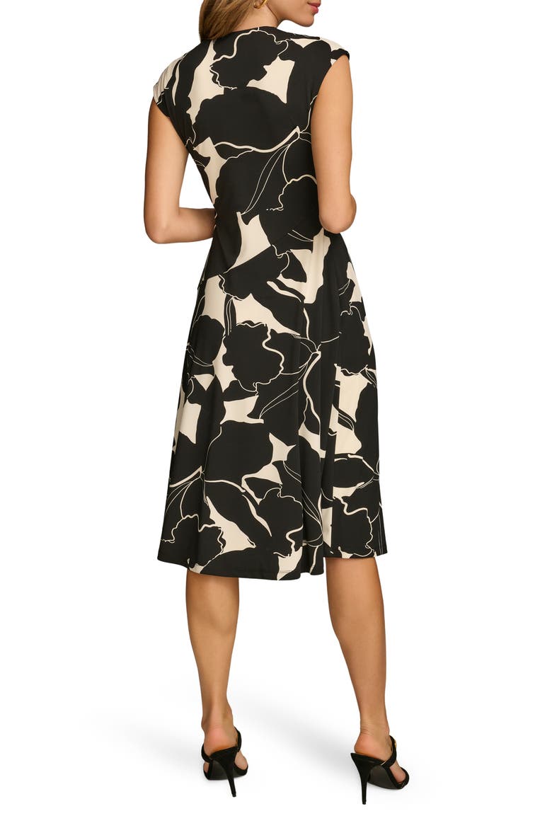 Floral Wrap Front Midi Dress, Alternate, color, BLACK/ PARCHMENT