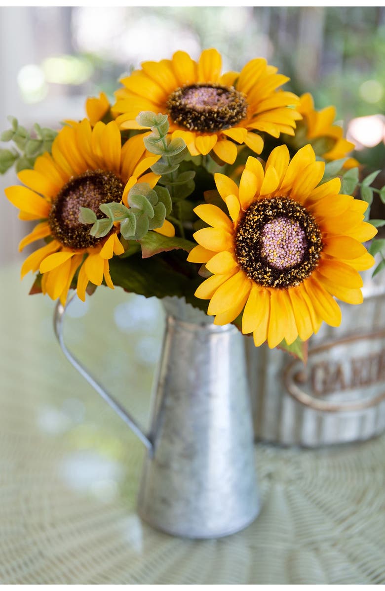 FLORA BUNDA 13" Tall Yellow Sunflowers in Watering Tin, Alternate, color,