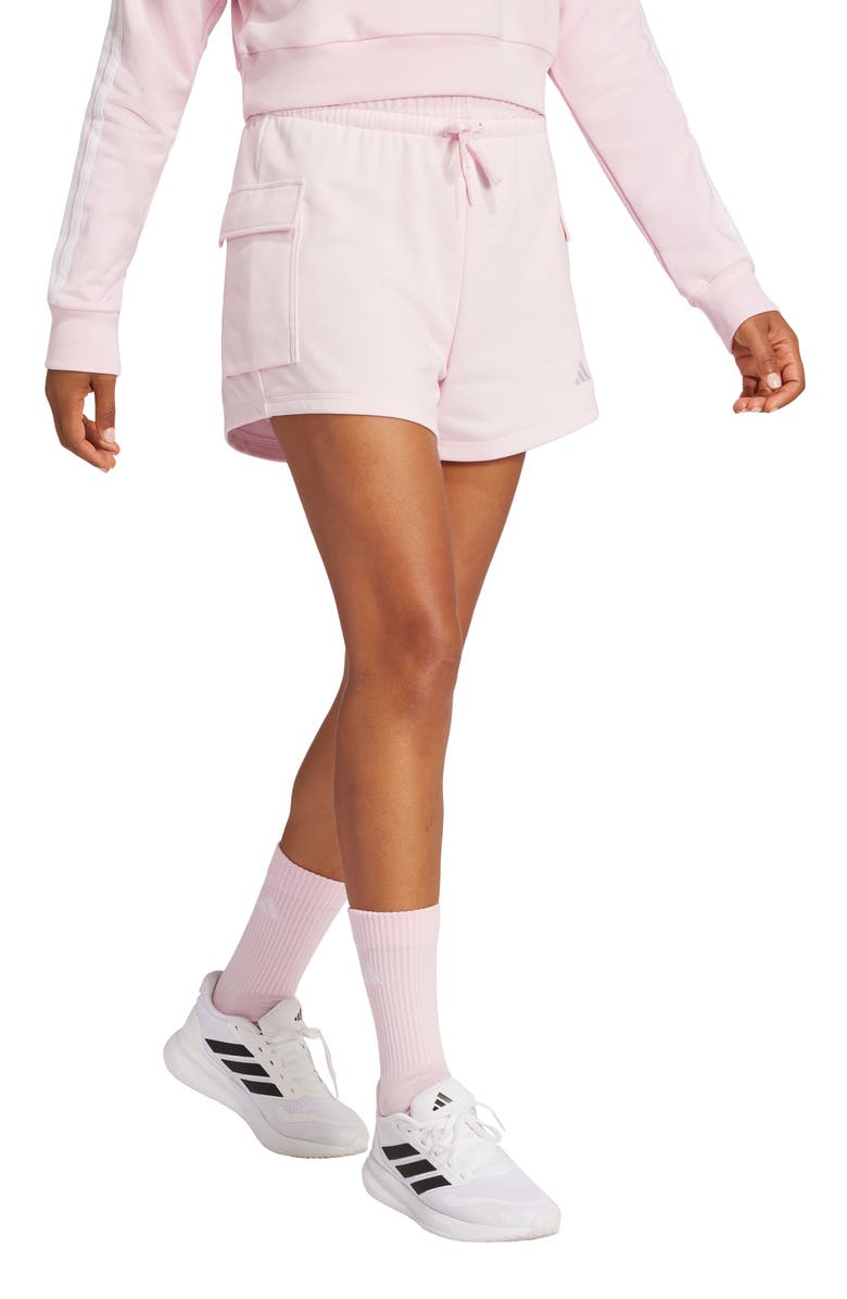 adidas Logo Cargo Sweat Shorts, Alternate, color, Clear Pink/ White