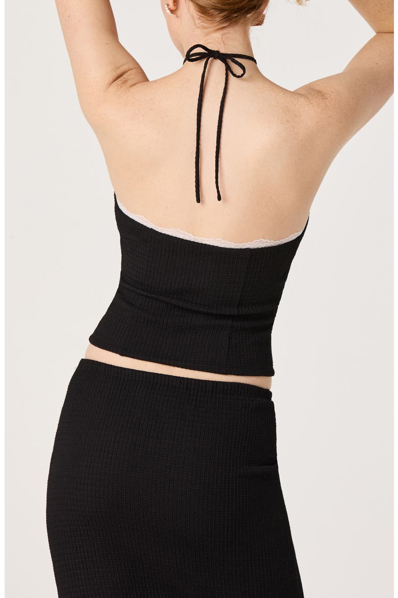 Milana Lace Detail Rib Halter Top, Alternate, color, BLACK