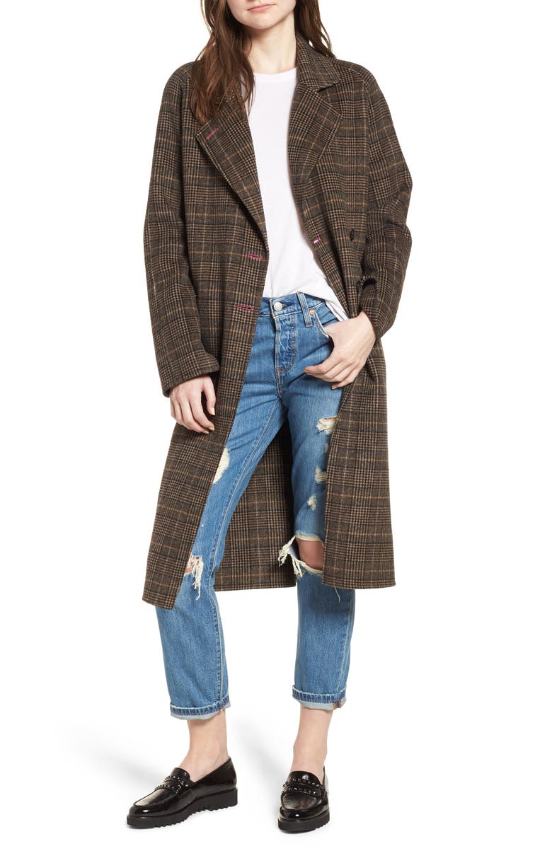Avec Les Filles Double Face Plaid Wool Blend Coat, Main, color, 