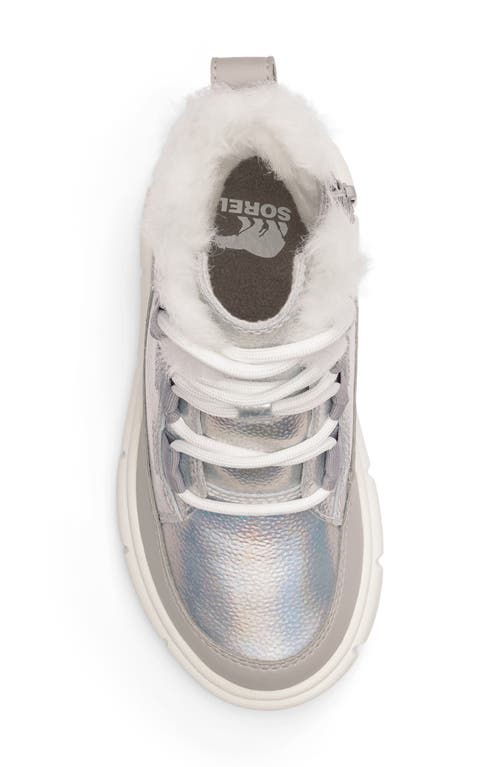 Sorel Kids' Explorer Iii Faux Fur Waterproof Boot In Pure Silver/chrome Grey