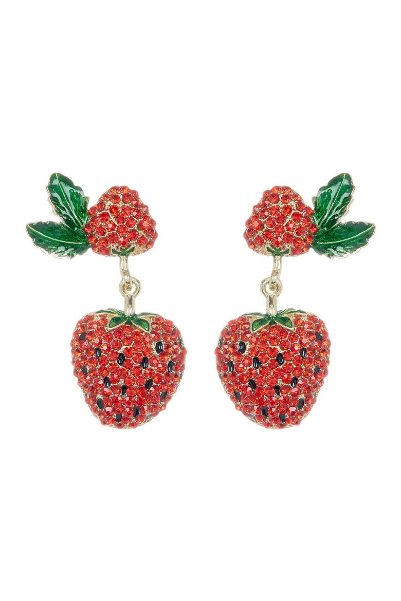 Strawberry Summer Pave Crystal Drop Earrings, Main, color, RED
