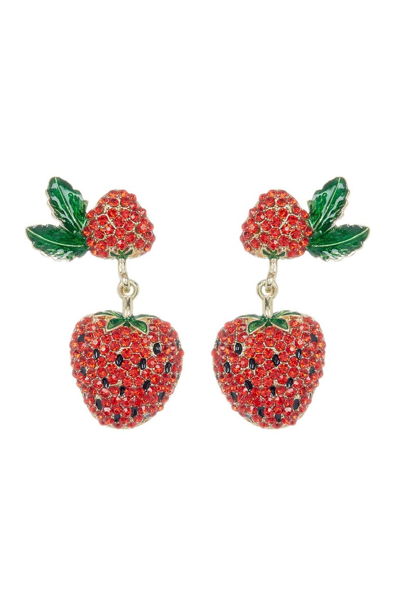 EYE CANDY LOS ANGELES Strawberry Summer Pave Crystal Drop Earrings, Main, color, Red