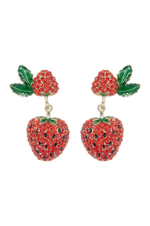 Strawberry Summer Pave Crystal Drop Earrings