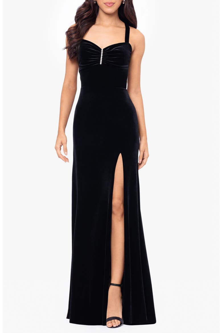 Slit Velvet Gown, Main, color, BLACK