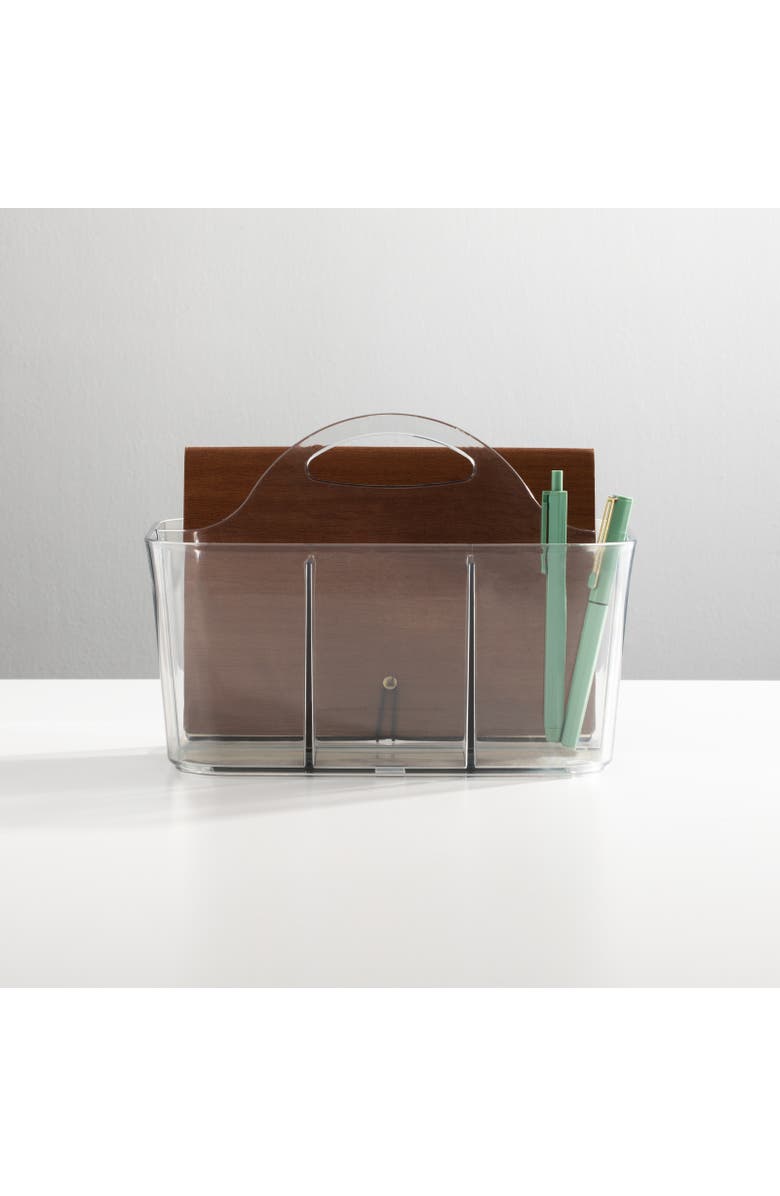 mDesign Small Plastic Storage Caddy Tote for Desktop Office Supplies - Clear, Alternate, color, Clear