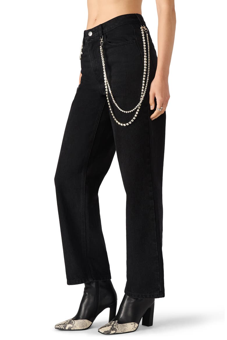 Swift Rhineston Chain Ankle Straight Leg Jeans, Alternate, color, BLACK