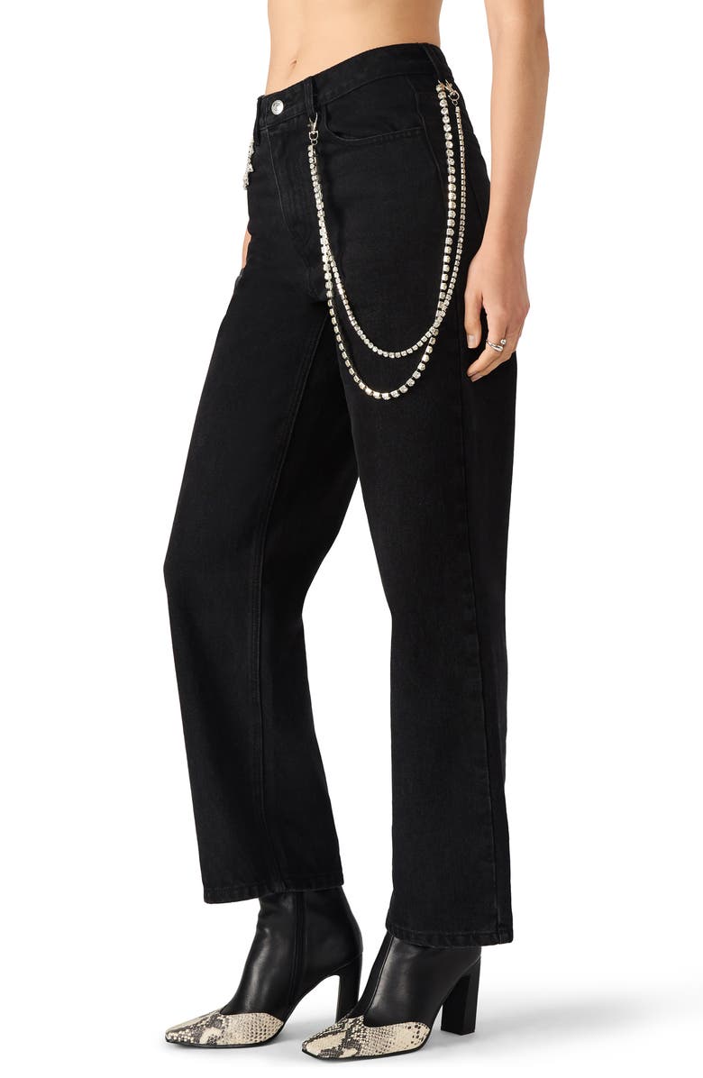 Steve Madden Swift Rhineston Chain Ankle Straight Leg Jeans, Alternate, color, Black