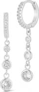 SPHERA MILANO Rhodium Plated Sterling Silver CZ Drop Huggie Hoop Earrings