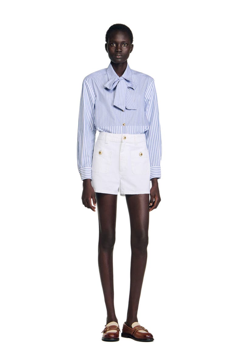 SANDRO Striped shirt with removable tie, Alternate, color, Blu / White