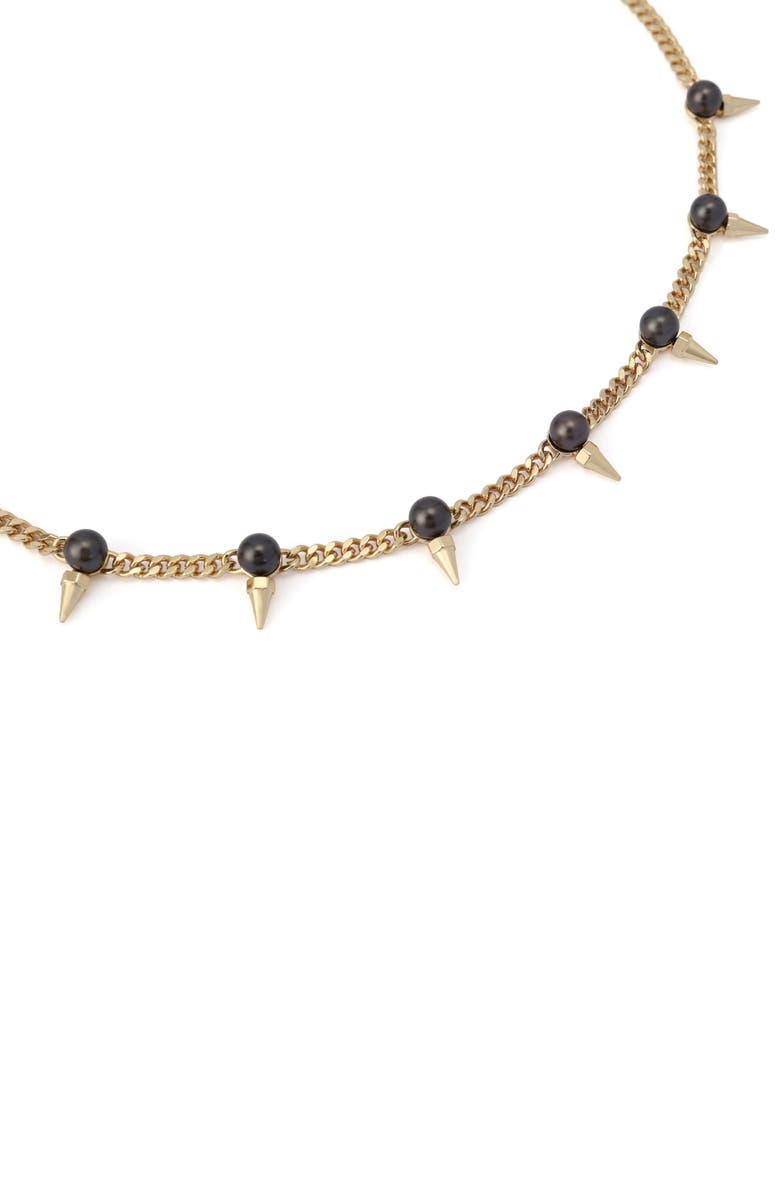 AllSaints Spike Faux Pearl Frontal Necklace, Alternate, color, Gold/ Grey Pearl