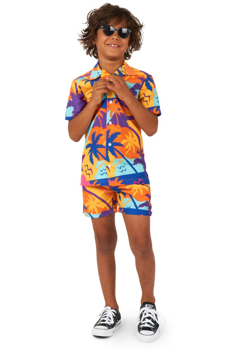 Kids' Palm Power Camp Shirt & Shorts Set, Main, color, ORANGE MULTI