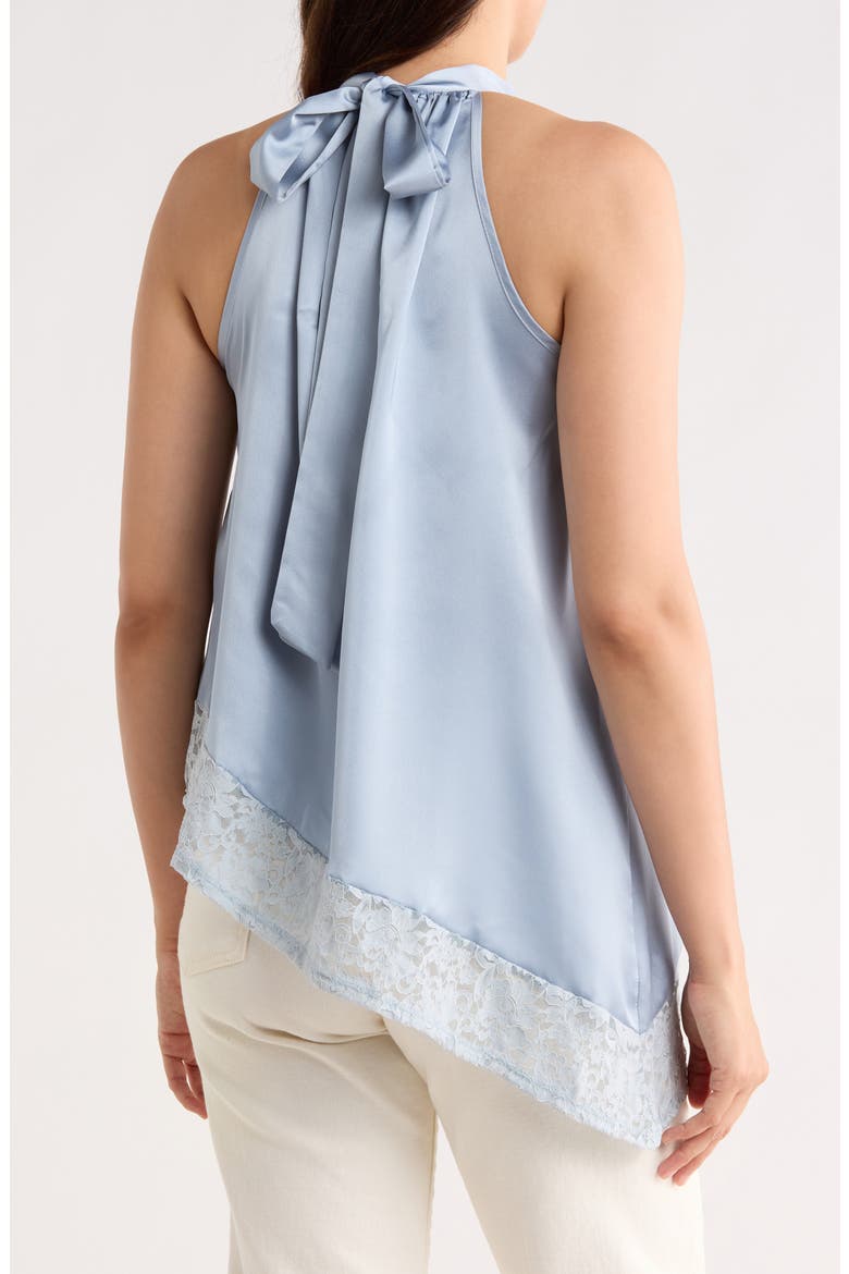 Satin Lace Asymmetrical Halter Top, Alternate, color, STEEL BLUE