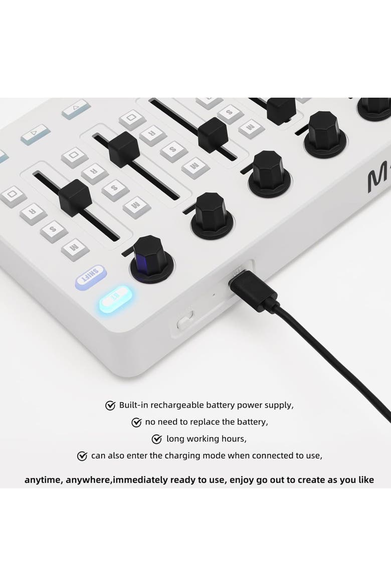 Wireless MIDI Controller USB MIDI Mixer, Alternate, color, White