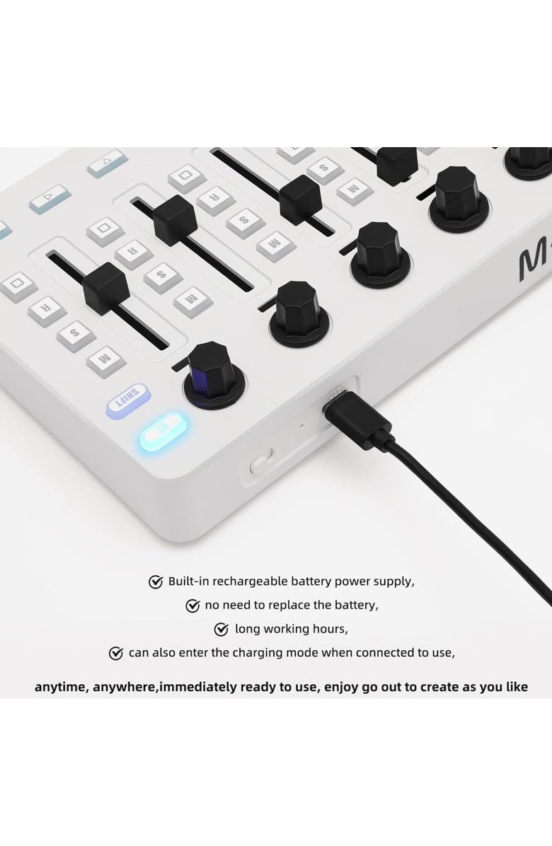 M-Wave Wireless MIDI Controller USB MIDI Mixer, Alternate, color, White
