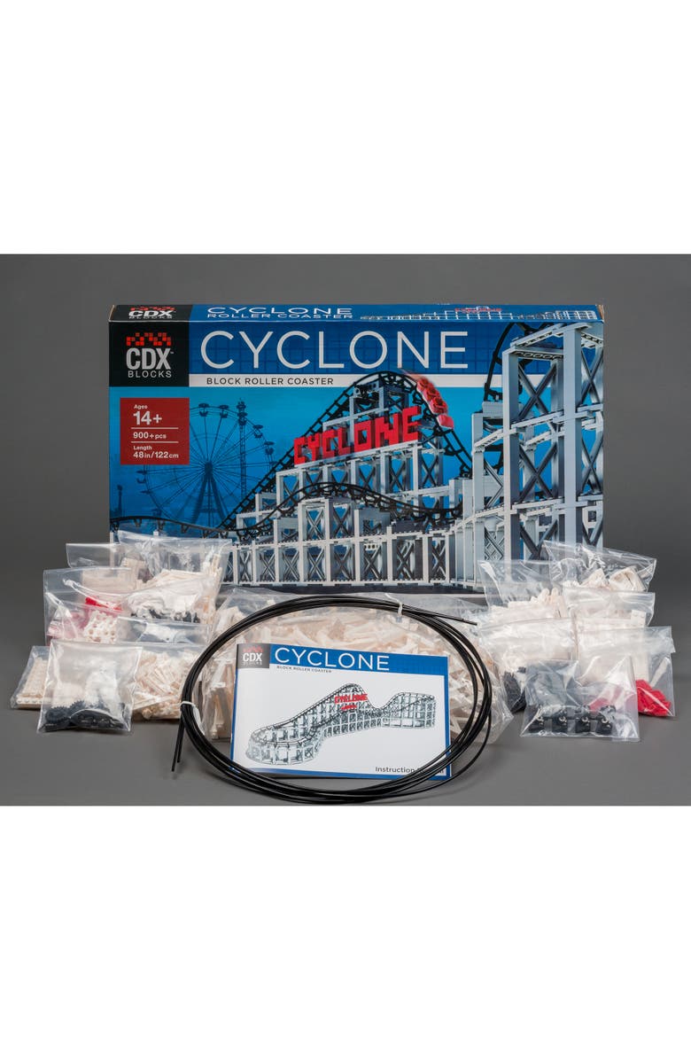 CDX Blocks Cyclone 900+ Pieces, Building Brick Set, Gravity Powered Roller Coaster, Alternate, color, Multicolored